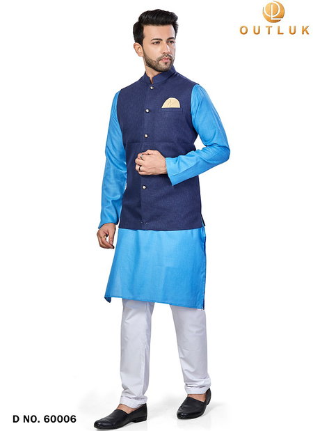 Blue Outluk Vol 60 New Festive Wear Kurta Pajama With Jacket Mens Collection 60006